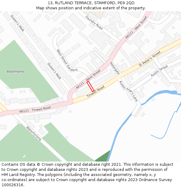 13, RUTLAND TERRACE, STAMFORD, PE9 2QD: Location map and indicative extent of plot