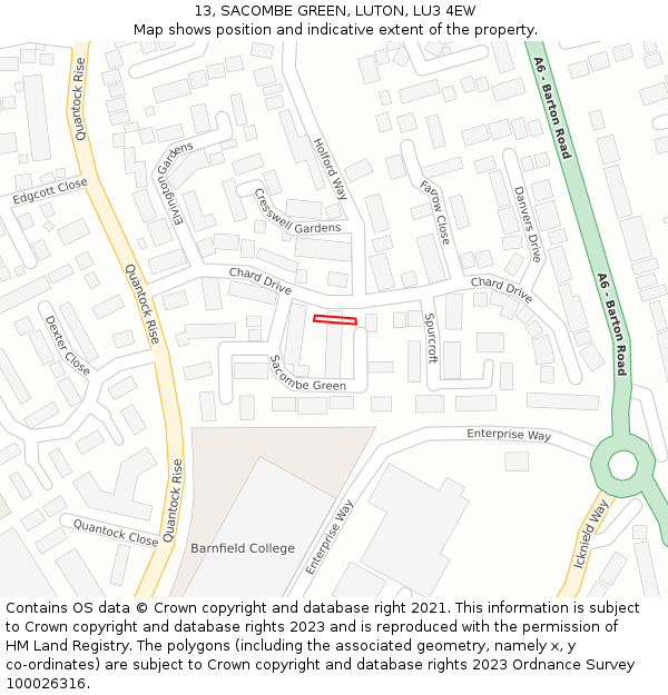 13, SACOMBE GREEN, LUTON, LU3 4EW: Location map and indicative extent of plot