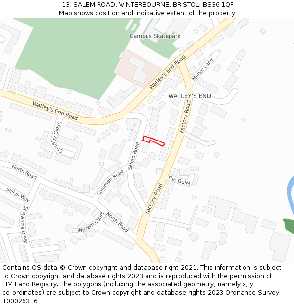 13, SALEM ROAD, WINTERBOURNE, BRISTOL, BS36 1QF: Location map and indicative extent of plot