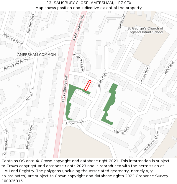 13, SALISBURY CLOSE, AMERSHAM, HP7 9EX: Location map and indicative extent of plot