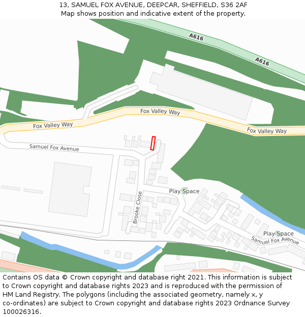 13, SAMUEL FOX AVENUE, DEEPCAR, SHEFFIELD, S36 2AF: Location map and indicative extent of plot
