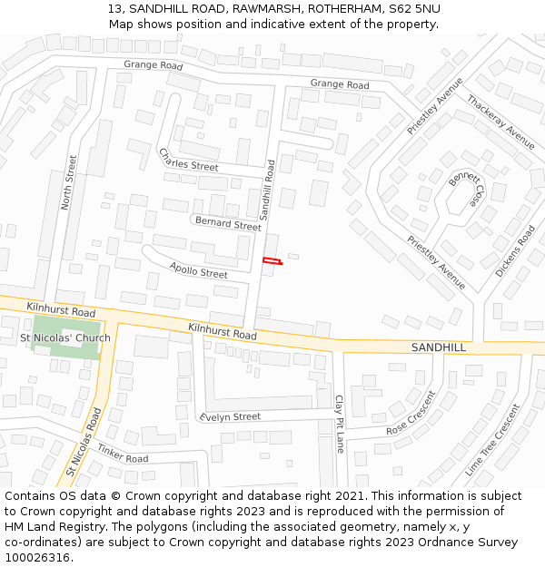 13, SANDHILL ROAD, RAWMARSH, ROTHERHAM, S62 5NU: Location map and indicative extent of plot
