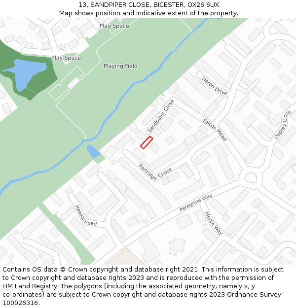13, SANDPIPER CLOSE, BICESTER, OX26 6UX: Location map and indicative extent of plot