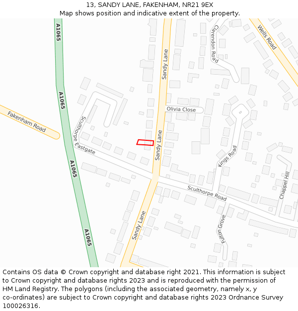 13, SANDY LANE, FAKENHAM, NR21 9EX: Location map and indicative extent of plot