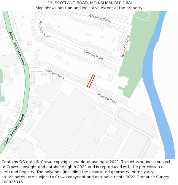 13, SCOTLAND ROAD, MELKSHAM, SN12 8AJ: Location map and indicative extent of plot