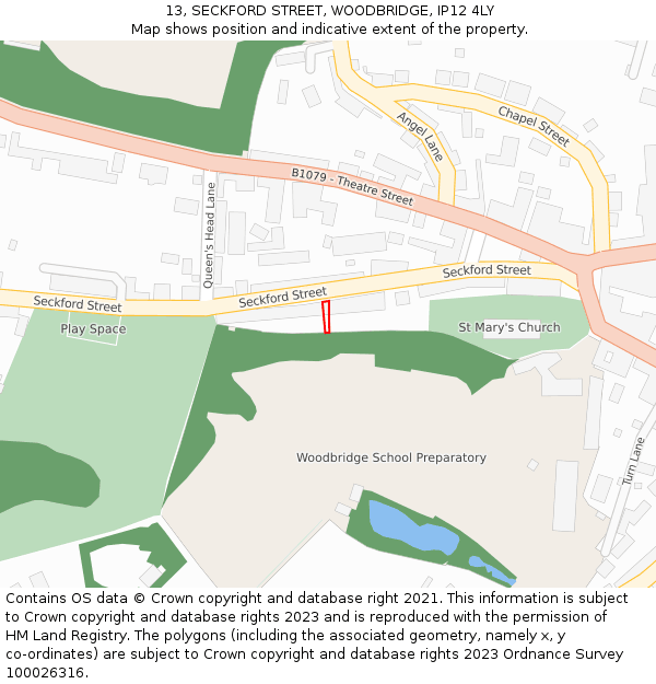 13, SECKFORD STREET, WOODBRIDGE, IP12 4LY: Location map and indicative extent of plot