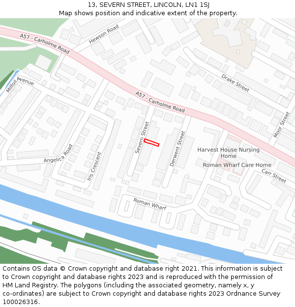 13, SEVERN STREET, LINCOLN, LN1 1SJ: Location map and indicative extent of plot