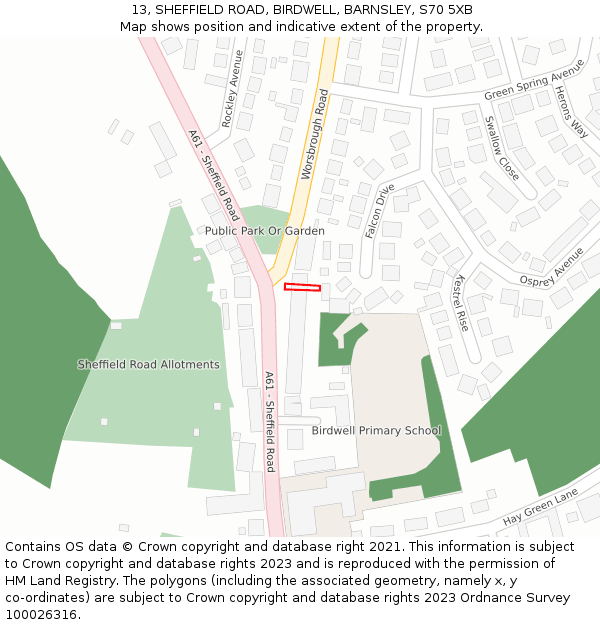 13, SHEFFIELD ROAD, BIRDWELL, BARNSLEY, S70 5XB: Location map and indicative extent of plot