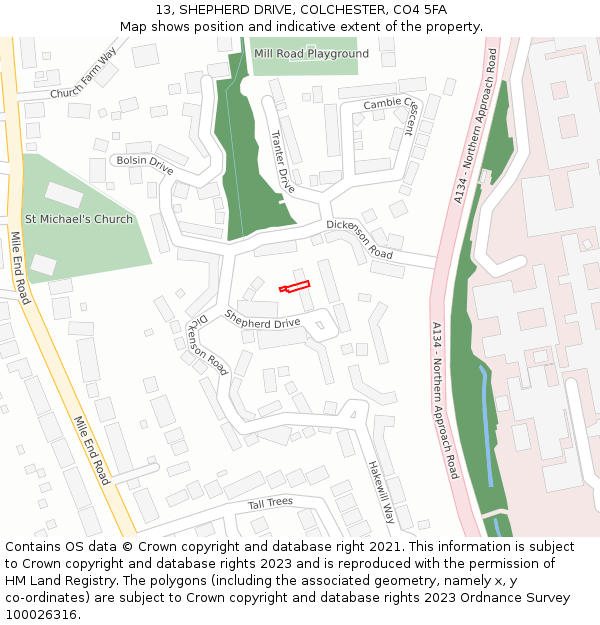 13, SHEPHERD DRIVE, COLCHESTER, CO4 5FA: Location map and indicative extent of plot
