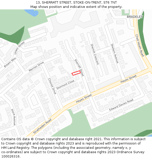 13, SHERRATT STREET, STOKE-ON-TRENT, ST6 7NT: Location map and indicative extent of plot