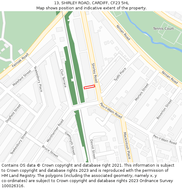 13, SHIRLEY ROAD, CARDIFF, CF23 5HL: Location map and indicative extent of plot