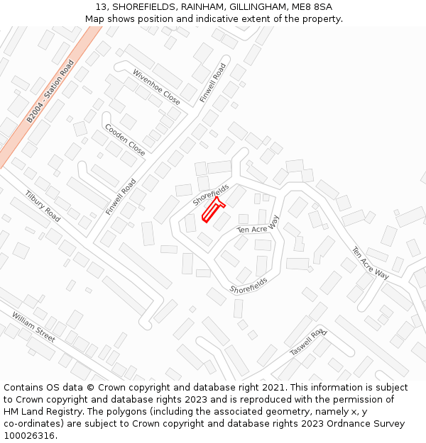 13, SHOREFIELDS, RAINHAM, GILLINGHAM, ME8 8SA: Location map and indicative extent of plot