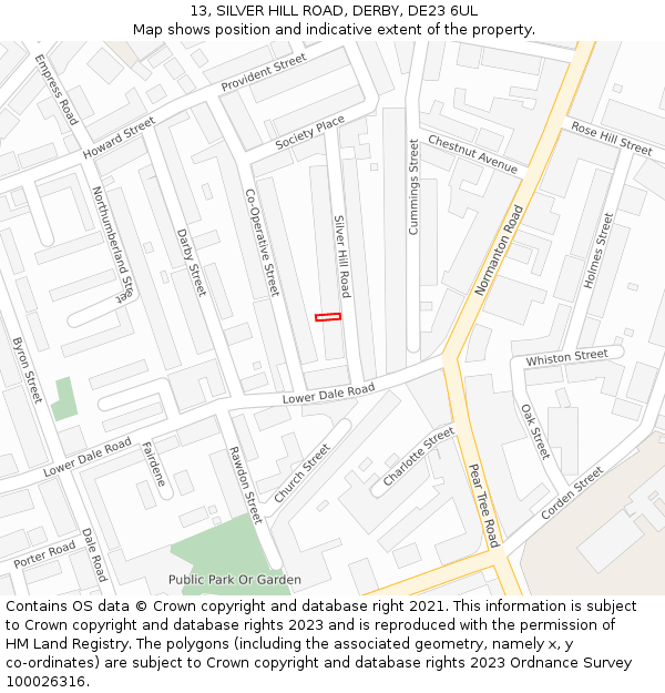 13, SILVER HILL ROAD, DERBY, DE23 6UL: Location map and indicative extent of plot