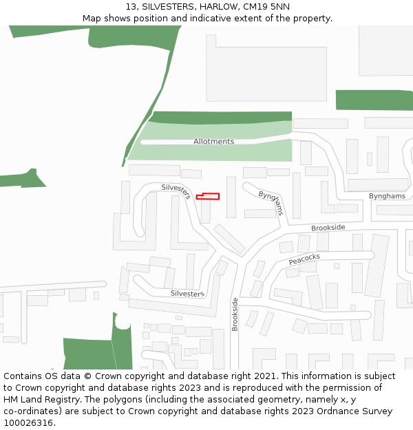 13, SILVESTERS, HARLOW, CM19 5NN: Location map and indicative extent of plot