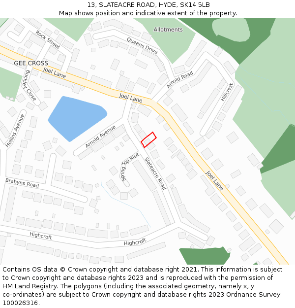 13, SLATEACRE ROAD, HYDE, SK14 5LB: Location map and indicative extent of plot