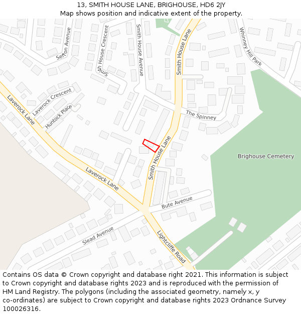 13, SMITH HOUSE LANE, BRIGHOUSE, HD6 2JY: Location map and indicative extent of plot