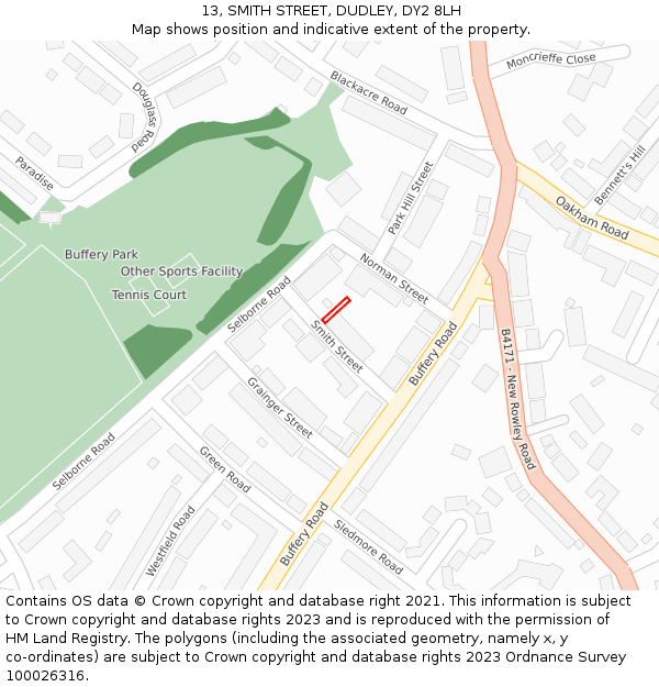 13, SMITH STREET, DUDLEY, DY2 8LH: Location map and indicative extent of plot
