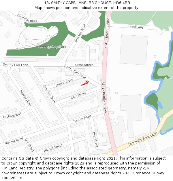 13, SMITHY CARR LANE, BRIGHOUSE, HD6 4BB: Location map and indicative extent of plot