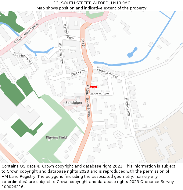 13, SOUTH STREET, ALFORD, LN13 9AG: Location map and indicative extent of plot