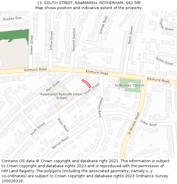 13, SOUTH STREET, RAWMARSH, ROTHERHAM, S62 5RF: Location map and indicative extent of plot
