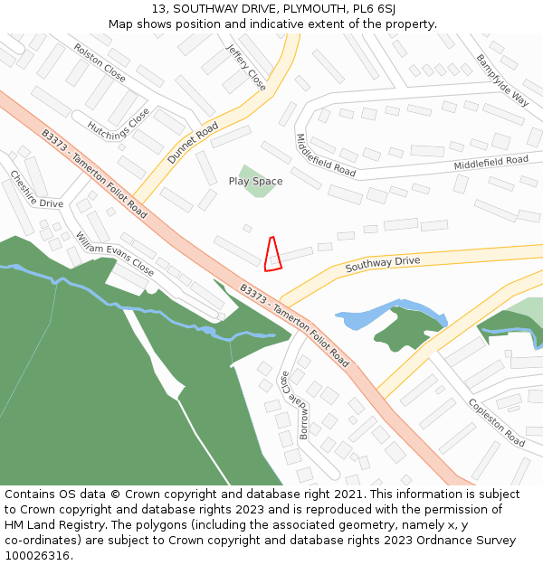 13, SOUTHWAY DRIVE, PLYMOUTH, PL6 6SJ: Location map and indicative extent of plot