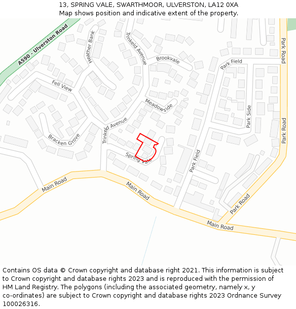 13, SPRING VALE, SWARTHMOOR, ULVERSTON, LA12 0XA: Location map and indicative extent of plot