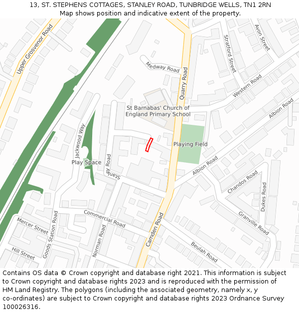 13, ST. STEPHENS COTTAGES, STANLEY ROAD, TUNBRIDGE WELLS, TN1 2RN: Location map and indicative extent of plot