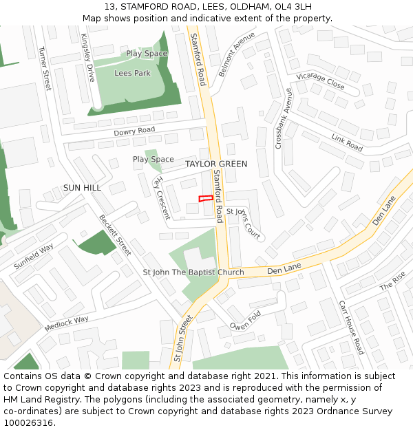 13, STAMFORD ROAD, LEES, OLDHAM, OL4 3LH: Location map and indicative extent of plot