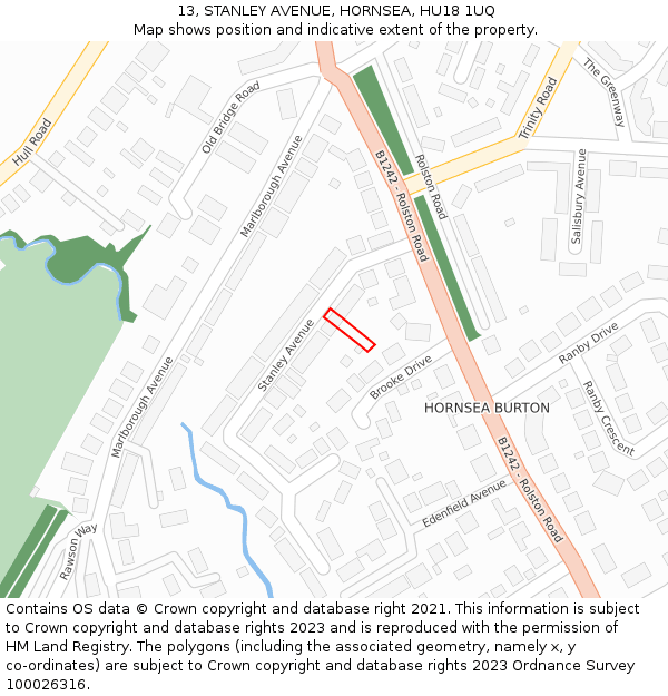 13, STANLEY AVENUE, HORNSEA, HU18 1UQ: Location map and indicative extent of plot