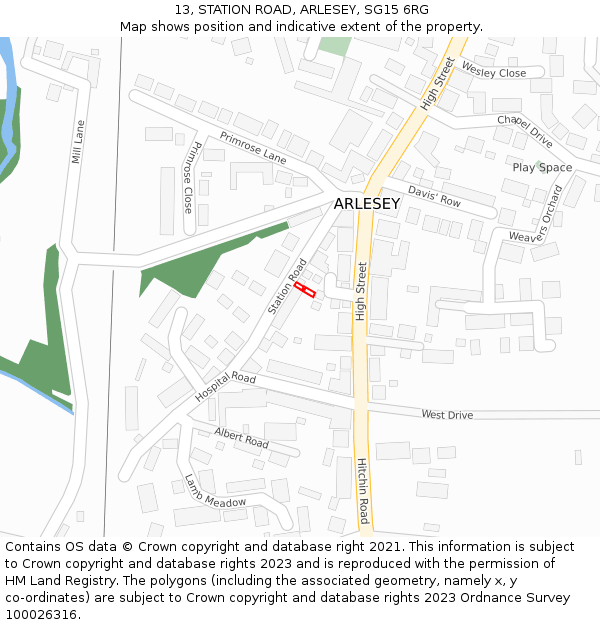 13, STATION ROAD, ARLESEY, SG15 6RG: Location map and indicative extent of plot