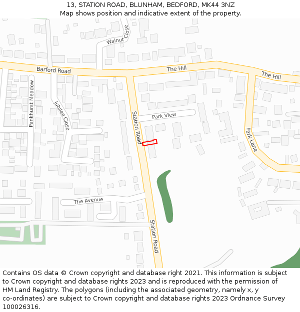 13, STATION ROAD, BLUNHAM, BEDFORD, MK44 3NZ: Location map and indicative extent of plot