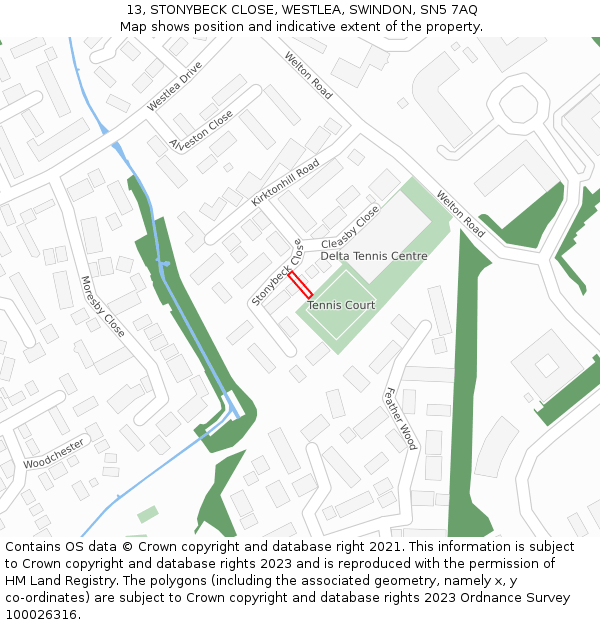 13, STONYBECK CLOSE, WESTLEA, SWINDON, SN5 7AQ: Location map and indicative extent of plot