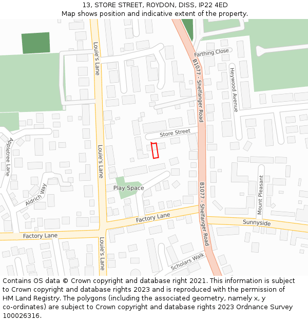 13, STORE STREET, ROYDON, DISS, IP22 4ED: Location map and indicative extent of plot