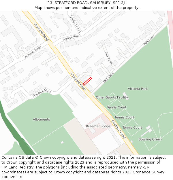 13, STRATFORD ROAD, SALISBURY, SP1 3JL: Location map and indicative extent of plot