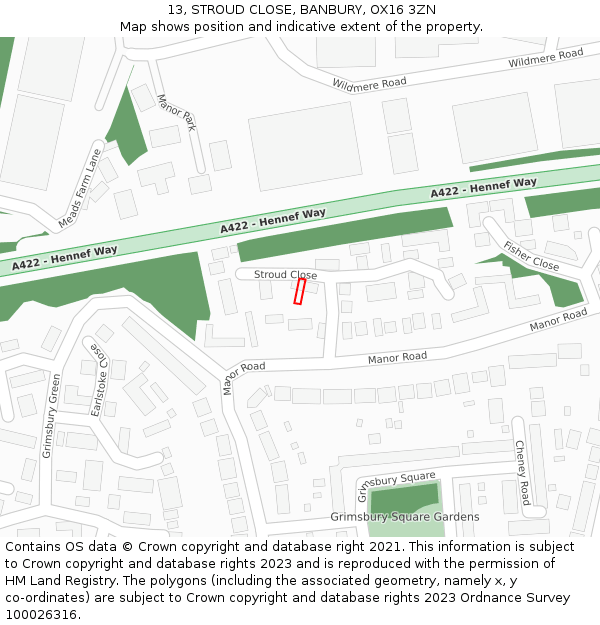 13, STROUD CLOSE, BANBURY, OX16 3ZN: Location map and indicative extent of plot