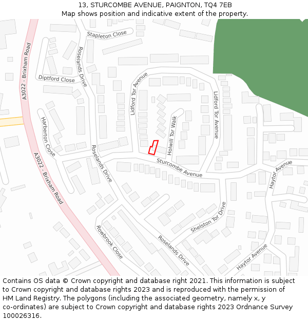 13, STURCOMBE AVENUE, PAIGNTON, TQ4 7EB: Location map and indicative extent of plot