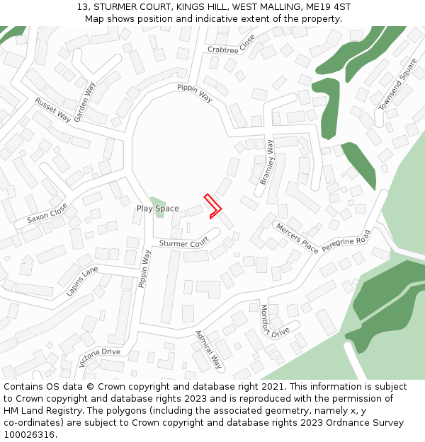13, STURMER COURT, KINGS HILL, WEST MALLING, ME19 4ST: Location map and indicative extent of plot
