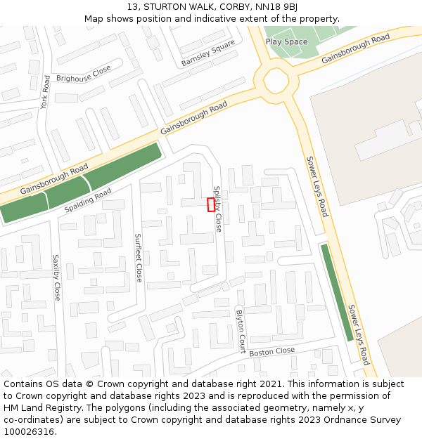 13, STURTON WALK, CORBY, NN18 9BJ: Location map and indicative extent of plot
