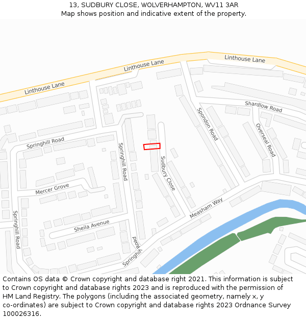 13, SUDBURY CLOSE, WOLVERHAMPTON, WV11 3AR: Location map and indicative extent of plot