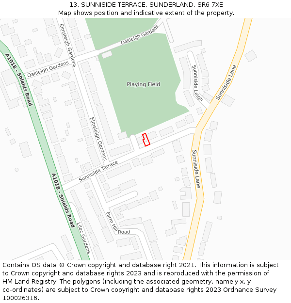 13, SUNNISIDE TERRACE, SUNDERLAND, SR6 7XE: Location map and indicative extent of plot