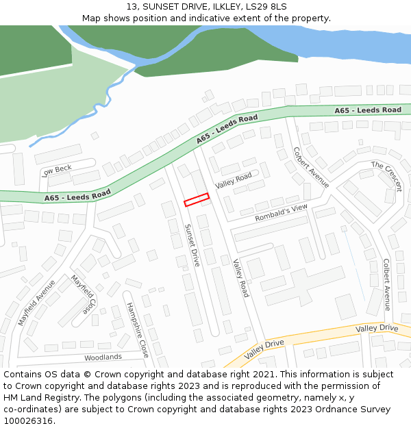 13, SUNSET DRIVE, ILKLEY, LS29 8LS: Location map and indicative extent of plot