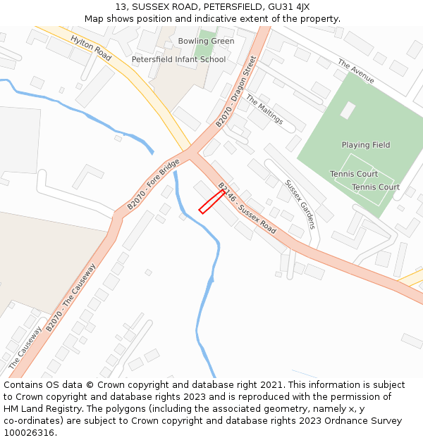 13, SUSSEX ROAD, PETERSFIELD, GU31 4JX: Location map and indicative extent of plot