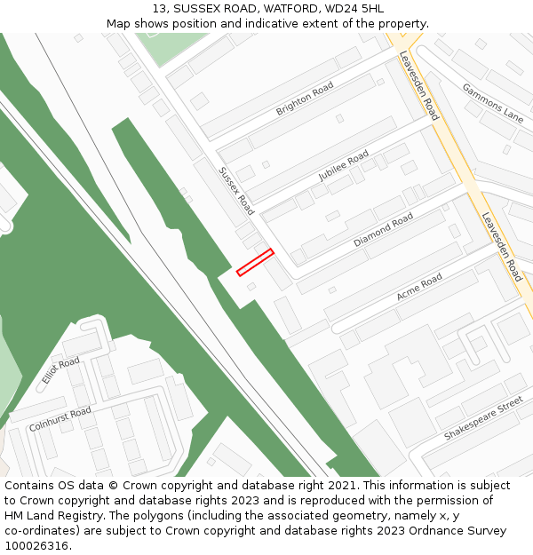 13, SUSSEX ROAD, WATFORD, WD24 5HL: Location map and indicative extent of plot
