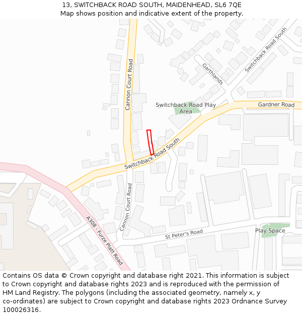 13, SWITCHBACK ROAD SOUTH, MAIDENHEAD, SL6 7QE: Location map and indicative extent of plot