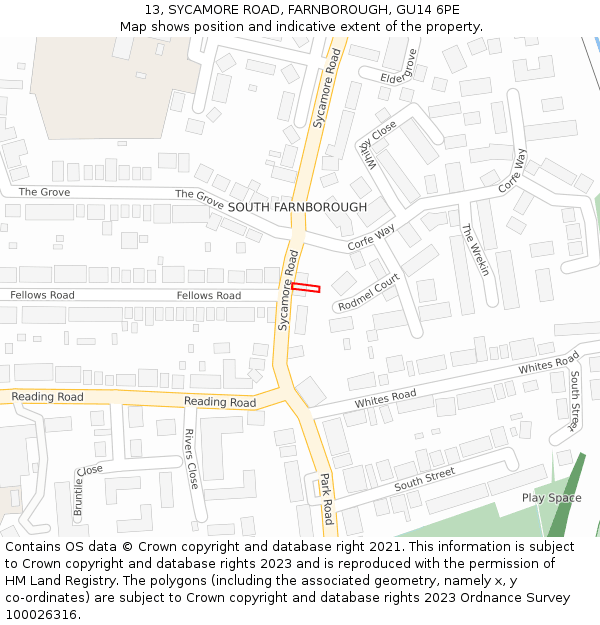 13, SYCAMORE ROAD, FARNBOROUGH, GU14 6PE: Location map and indicative extent of plot