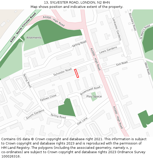 13, SYLVESTER ROAD, LONDON, N2 8HN: Location map and indicative extent of plot