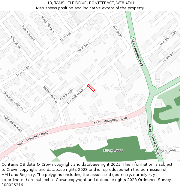 13, TANSHELF DRIVE, PONTEFRACT, WF8 4DH: Location map and indicative extent of plot