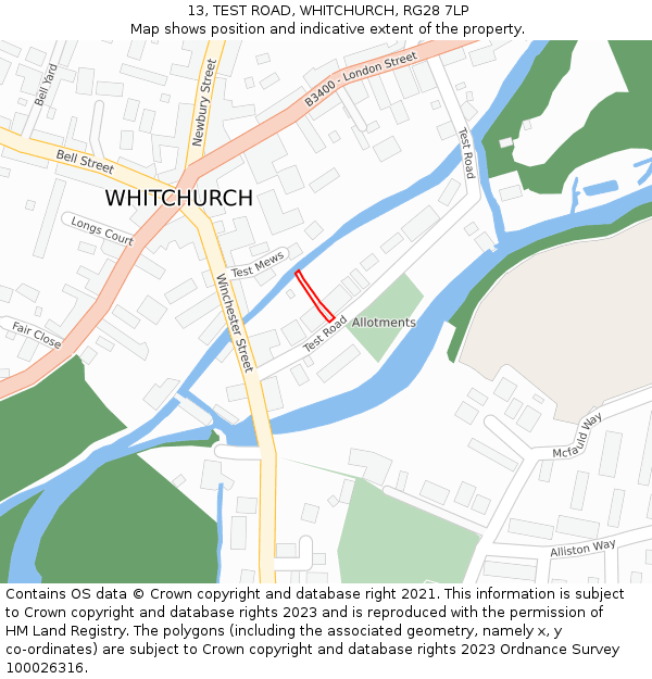13, TEST ROAD, WHITCHURCH, RG28 7LP: Location map and indicative extent of plot
