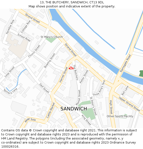 13, THE BUTCHERY, SANDWICH, CT13 9DL: Location map and indicative extent of plot