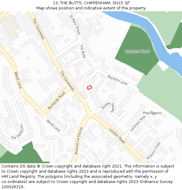 13, THE BUTTS, CHIPPENHAM, SN15 3JT: Location map and indicative extent of plot